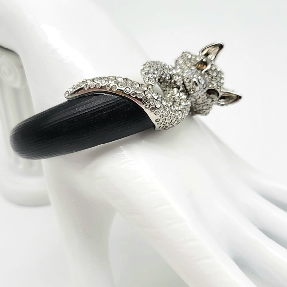 Alexis Bittar Diamond Swarovski Crystal Fox Hinged Bangle with Black Lucite - Picture 8 of 14
